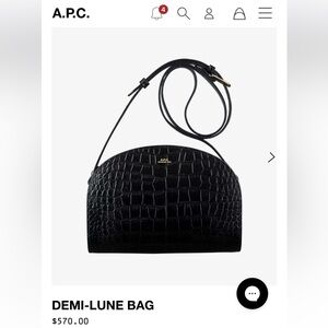A.P.C. Croc-Embossed Black Demi-Lune Bag